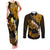 Hawaii Maui Couples Matching Tank Maxi Dress and Long Sleeve Button Shirts Polynesian Fish Hook Hibiscus Gold Version LT05 Gold - Polynesian Pride
