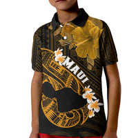 Hawaii Maui Kid Polo Shirt Polynesian Fish Hook Hibiscus Gold Version LT05 Kid Gold - Polynesian Pride