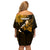 Hawaii Maui Off Shoulder Short Dress Polynesian Fish Hook Hibiscus Gold Version LT05 - Polynesian Pride