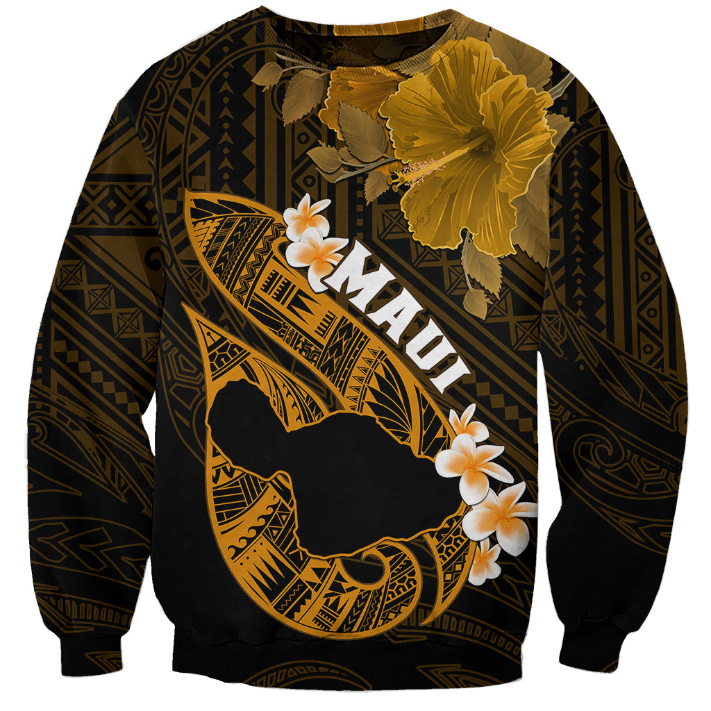 Hawaii Maui Sweatshirt Polynesian Fish Hook Hibiscus Gold Version LT05 Unisex Gold - Polynesian Pride