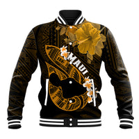 Personalized Hawaii Maui Baseball Jacket Polynesian Fish Hook Hibiscus Gold Version LT05 Unisex Gold - Polynesian Pride
