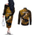 Personalized Hawaii Maui Couples Matching Off The Shoulder Long Sleeve Dress and Long Sleeve Button Shirts Polynesian Fish Hook Hibiscus Gold Version LT05 - Polynesian Pride