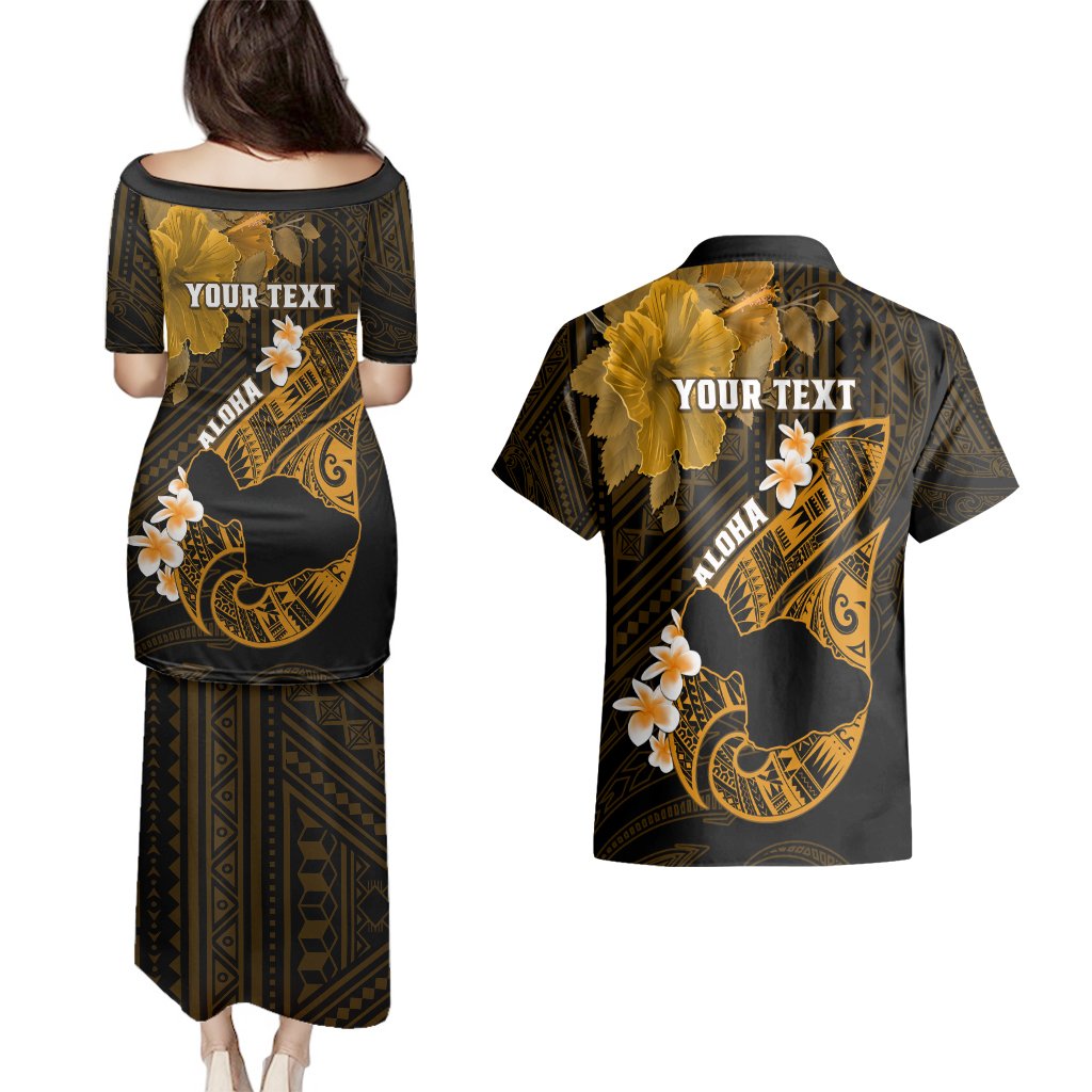 Personalized Hawaii Maui Couples Matching Puletasi Dress and Hawaiian Shirt Polynesian Fish Hook Hibiscus Gold Version LT05 - Polynesian Pride