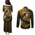 Personalized Hawaii Maui Couples Matching Puletasi Dress and Long Sleeve Button Shirts Polynesian Fish Hook Hibiscus Gold Version LT05 - Polynesian Pride