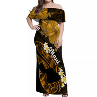 Personalized Hawaii Maui Off Shoulder Maxi Dress Polynesian Fish Hook Hibiscus Gold Version LT05 Women Gold - Polynesian Pride