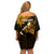 Personalized Hawaii Maui Off Shoulder Short Dress Polynesian Fish Hook Hibiscus Gold Version LT05 - Polynesian Pride