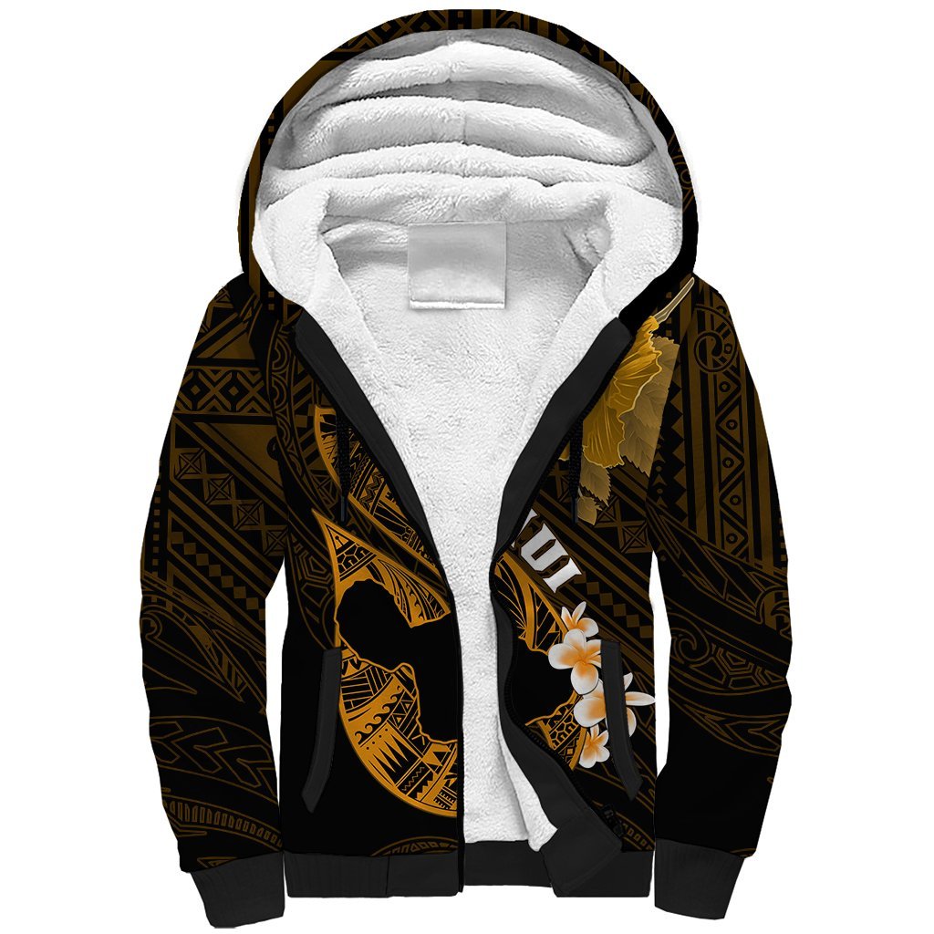 Personalized Hawaii Maui Sherpa Hoodie Polynesian Fish Hook Hibiscus Gold Version LT05 Unisex Gold - Polynesian Pride