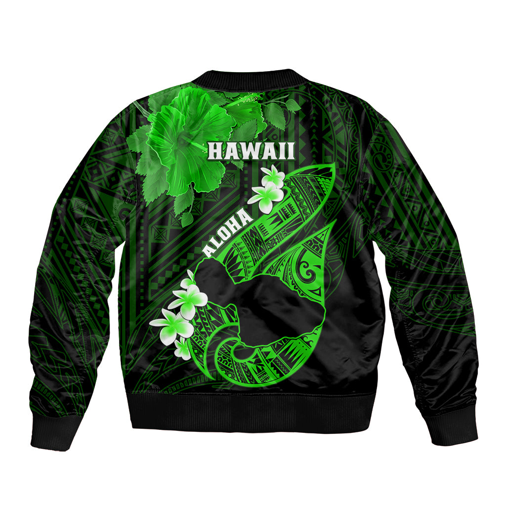 Hawaii Maui Bomber Jacket Polynesian Fish Hook Hibiscus Green Version LT05 - Polynesian Pride