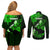Hawaii Maui Couples Matching Off Shoulder Short Dress and Long Sleeve Button Shirts Polynesian Fish Hook Hibiscus Green Version LT05 - Polynesian Pride