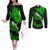 Hawaii Maui Couples Matching Off The Shoulder Long Sleeve Dress and Long Sleeve Button Shirts Polynesian Fish Hook Hibiscus Green Version LT05 Green - Polynesian Pride
