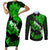 Hawaii Maui Couples Matching Short Sleeve Bodycon Dress and Long Sleeve Button Shirts Polynesian Fish Hook Hibiscus Green Version LT05 Green - Polynesian Pride