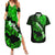 Hawaii Maui Couples Matching Summer Maxi Dress and Hawaiian Shirt Polynesian Fish Hook Hibiscus Green Version LT05 Green - Polynesian Pride