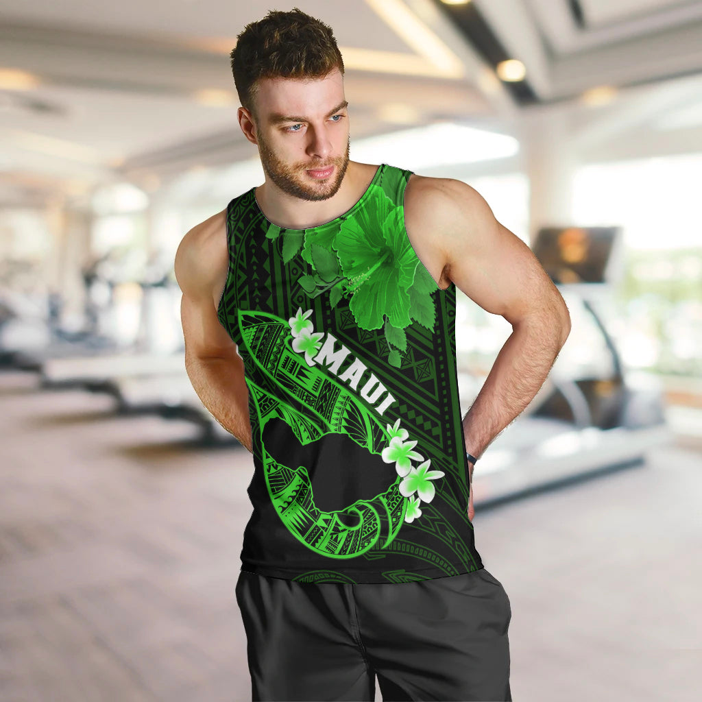 Hawaii Maui Men Tank Top Polynesian Fish Hook Hibiscus Green Version LT05 - Polynesian Pride