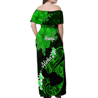 Hawaii Maui Off Shoulder Maxi Dress Polynesian Fish Hook Hibiscus Green Version LT05 - Polynesian Pride