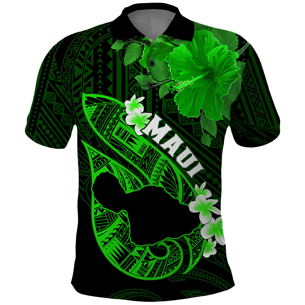 Hawaii Maui Polo Shirt Polynesian Fish Hook Hibiscus Green Version LT05 Green - Polynesian Pride