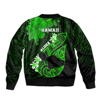 Hawaii Maui Sleeve Zip Bomber Jacket Polynesian Fish Hook Hibiscus Green Version LT05 - Polynesian Pride