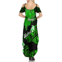 Hawaii Maui Summer Maxi Dress Polynesian Fish Hook Hibiscus Green Version LT05 - Polynesian Pride