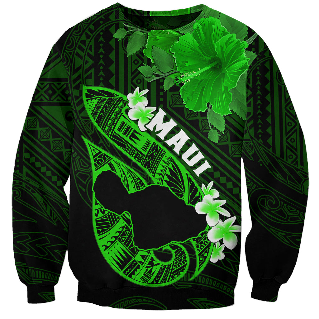 Hawaii Maui Sweatshirt Polynesian Fish Hook Hibiscus Green Version LT05 Unisex Green - Polynesian Pride
