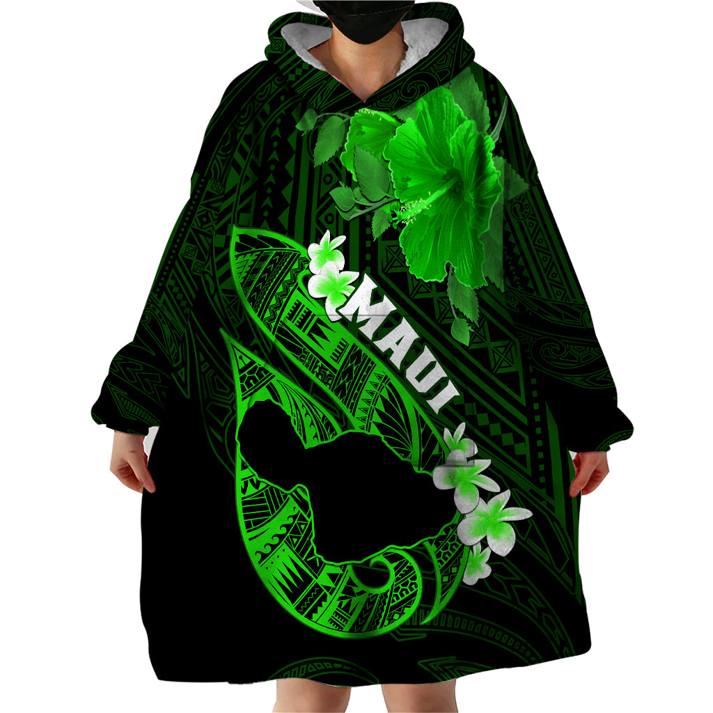 Hawaii Maui Wearable Blanket Hoodie Polynesian Fish Hook Hibiscus Green Version LT05 - Polynesian Pride