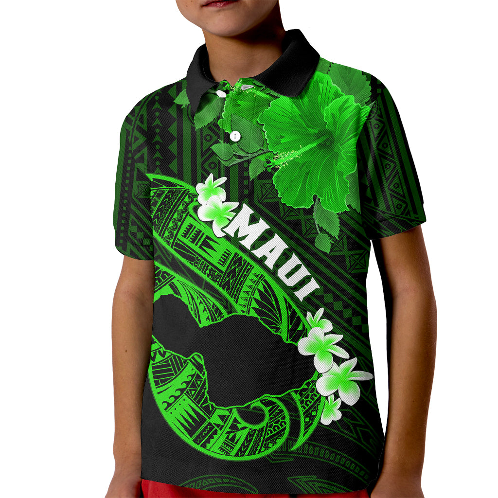 Personalized Hawaii Maui Kid Polo Shirt Polynesian Fish Hook Hibiscus Green Version LT05 Kid Green - Polynesian Pride