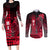 Personalized Hawaii Couples Matching Long Sleeve Bodycon Dress and Long Sleeve Button Shirts Hammerhead Shark Kakau Polynesian Tribal Red LT05 Red - Polynesian Pride