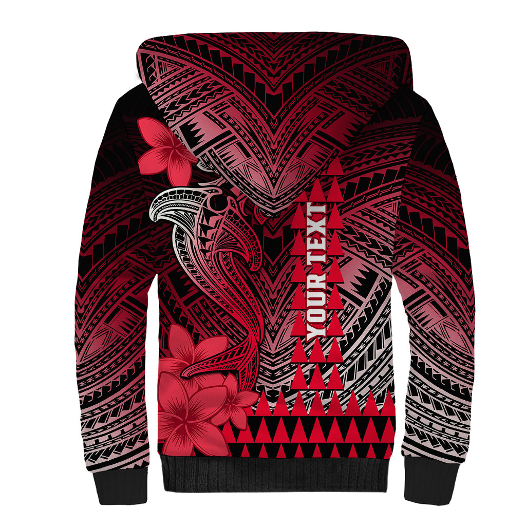 Personalized Hawaii Sherpa Hoodie Hammerhead Shark Kakau Polynesian Tribal Red LT05 - Polynesian Pride