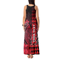 Personalized Hawaii Tank Maxi Dress Hammerhead Shark Kakau Polynesian Tribal Red LT05 - Polynesian Pride