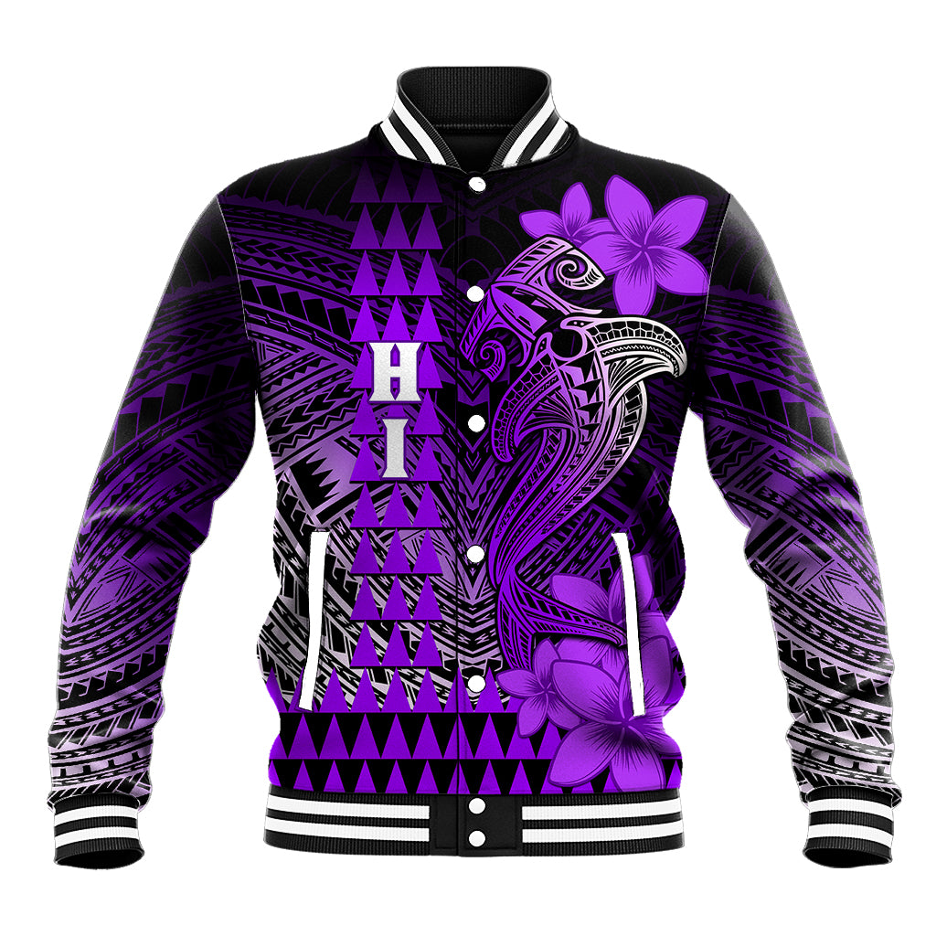 Personalized Hawaii Baseball Jacket Hammerhead Shark Kakau Polynesian Tribal Purple LT05 Unisex Purple - Polynesian Pride
