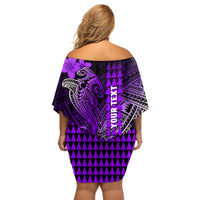 Personalized Hawaii Off Shoulder Short Dress Hammerhead Shark Kakau Polynesian Tribal Purple LT05 - Polynesian Pride