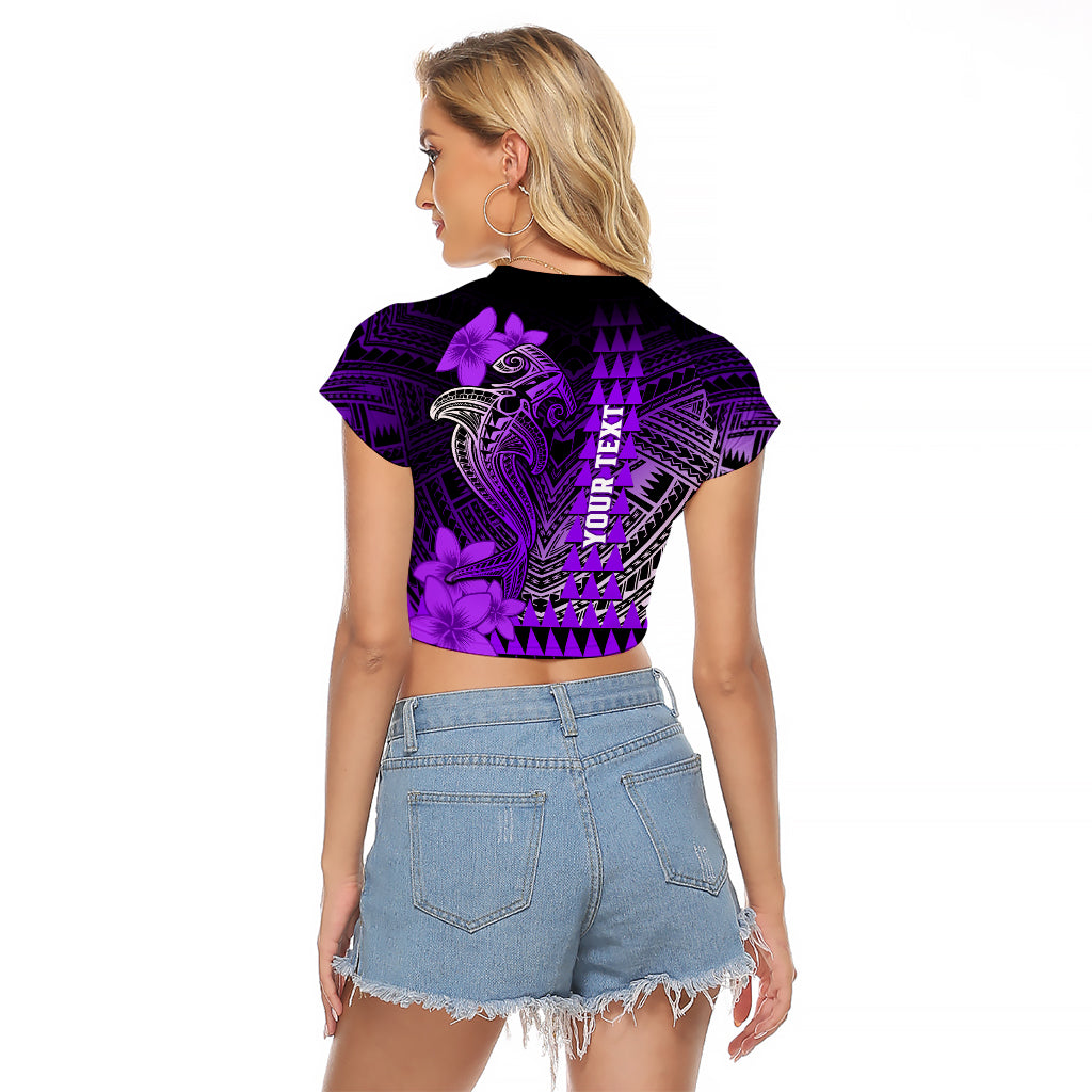 Personalized Hawaii Raglan Cropped T Shirt Hammerhead Shark Kakau Polynesian Tribal Purple LT05 - Polynesian Pride