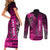 Personalized Hawaii Couples Matching Short Sleeve Bodycon Dress and Long Sleeve Button Shirts Hammerhead Shark Kakau Polynesian Tribal Pink LT05 - Polynesian Pride