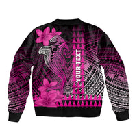 Personalized Hawaii Sleeve Zip Bomber Jacket Hammerhead Shark Kakau Polynesian Tribal Pink LT05 - Polynesian Pride