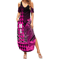 Personalized Hawaii Summer Maxi Dress Hammerhead Shark Kakau Polynesian Tribal Pink LT05 Women Pink - Polynesian Pride