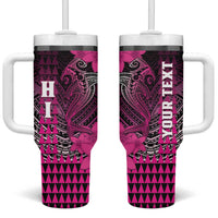 Personalized Hawaii Tumbler With Handle Hammerhead Shark Kakau Polynesian Tribal Pink