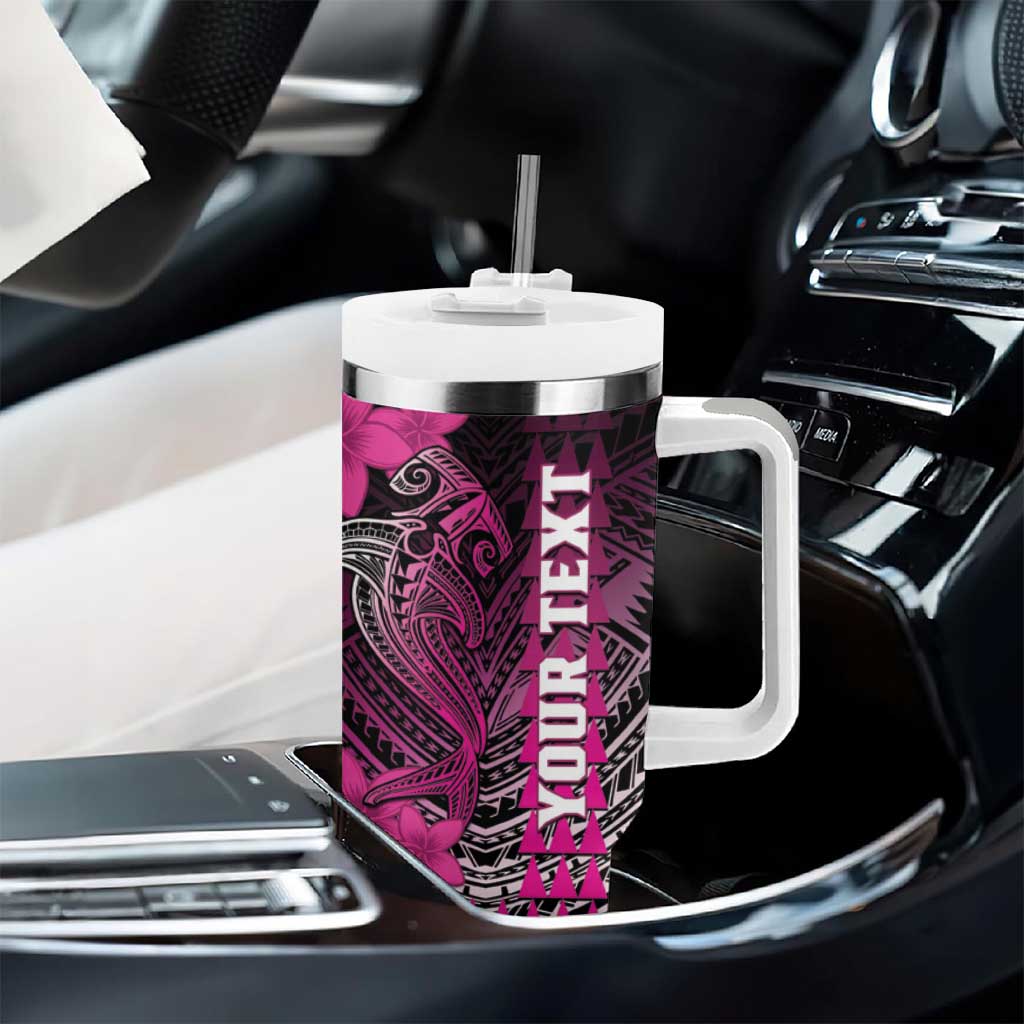 Personalized Hawaii Tumbler With Handle Hammerhead Shark Kakau Polynesian Tribal Pink
