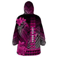 Personalized Hawaii Wearable Blanket Hoodie Hammerhead Shark Kakau Polynesian Tribal Pink LT05 - Polynesian Pride