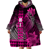Personalized Hawaii Wearable Blanket Hoodie Hammerhead Shark Kakau Polynesian Tribal Pink LT05 - Polynesian Pride