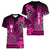 Personalized Hawaii Women V Neck T Shirt Hammerhead Shark Kakau Polynesian Tribal Pink LT05 - Polynesian Pride
