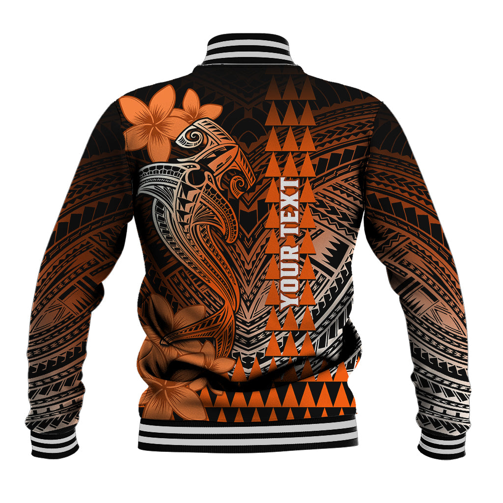 Personalized Hawaii Baseball Jacket Hammerhead Shark Kakau Polynesian Tribal Orange LT05 - Polynesian Pride