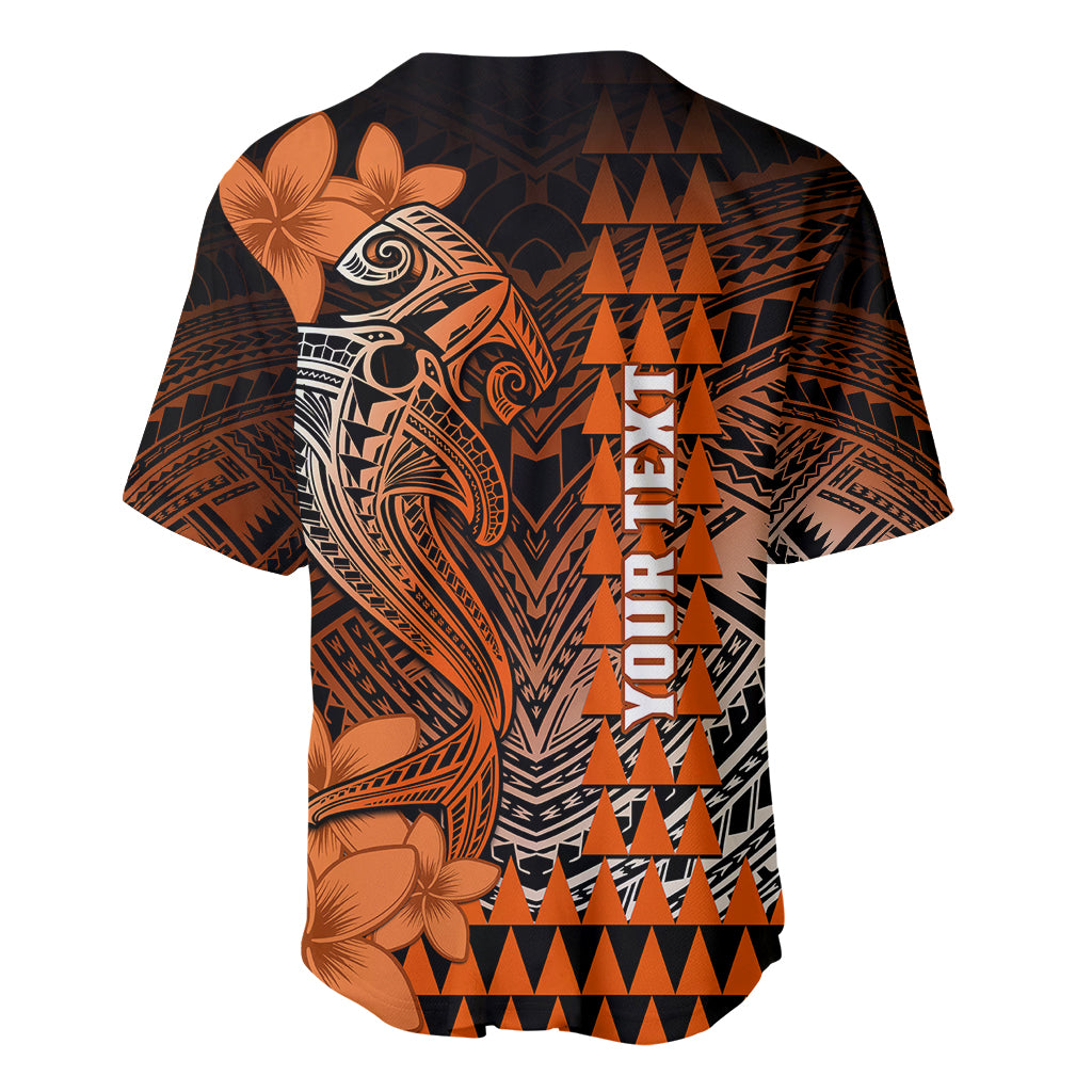 Personalized Hawaii Baseball Jersey Hammerhead Shark Kakau Polynesian Tribal Orange LT05 - Polynesian Pride