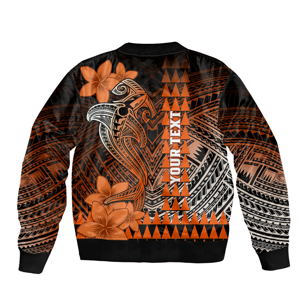 Personalized Hawaii Bomber Jacket Hammerhead Shark Kakau Polynesian Tribal Orange LT05 - Polynesian Pride