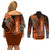 Personalized Hawaii Couples Matching Off Shoulder Short Dress and Long Sleeve Button Shirts Hammerhead Shark Kakau Polynesian Tribal Orange LT05 - Polynesian Pride