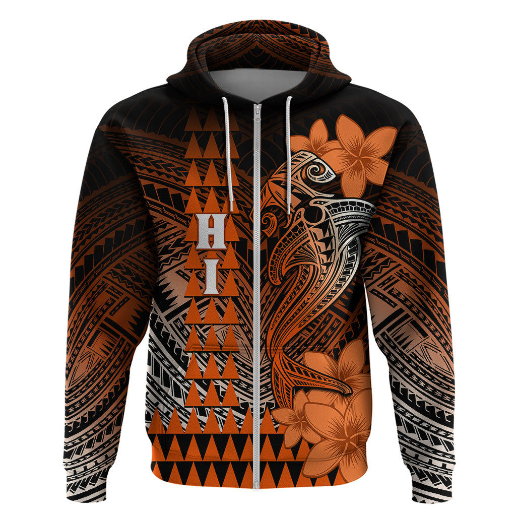 Personalized Hawaii Hoodie Hammerhead Shark Kakau Polynesian Tribal Orange LT05 - Polynesian Pride