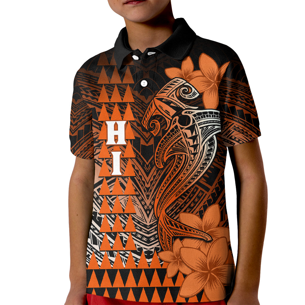 Personalized Hawaii Kid Polo Shirt Hammerhead Shark Kakau Polynesian Tribal Orange LT05 Kid Orange - Polynesian Pride