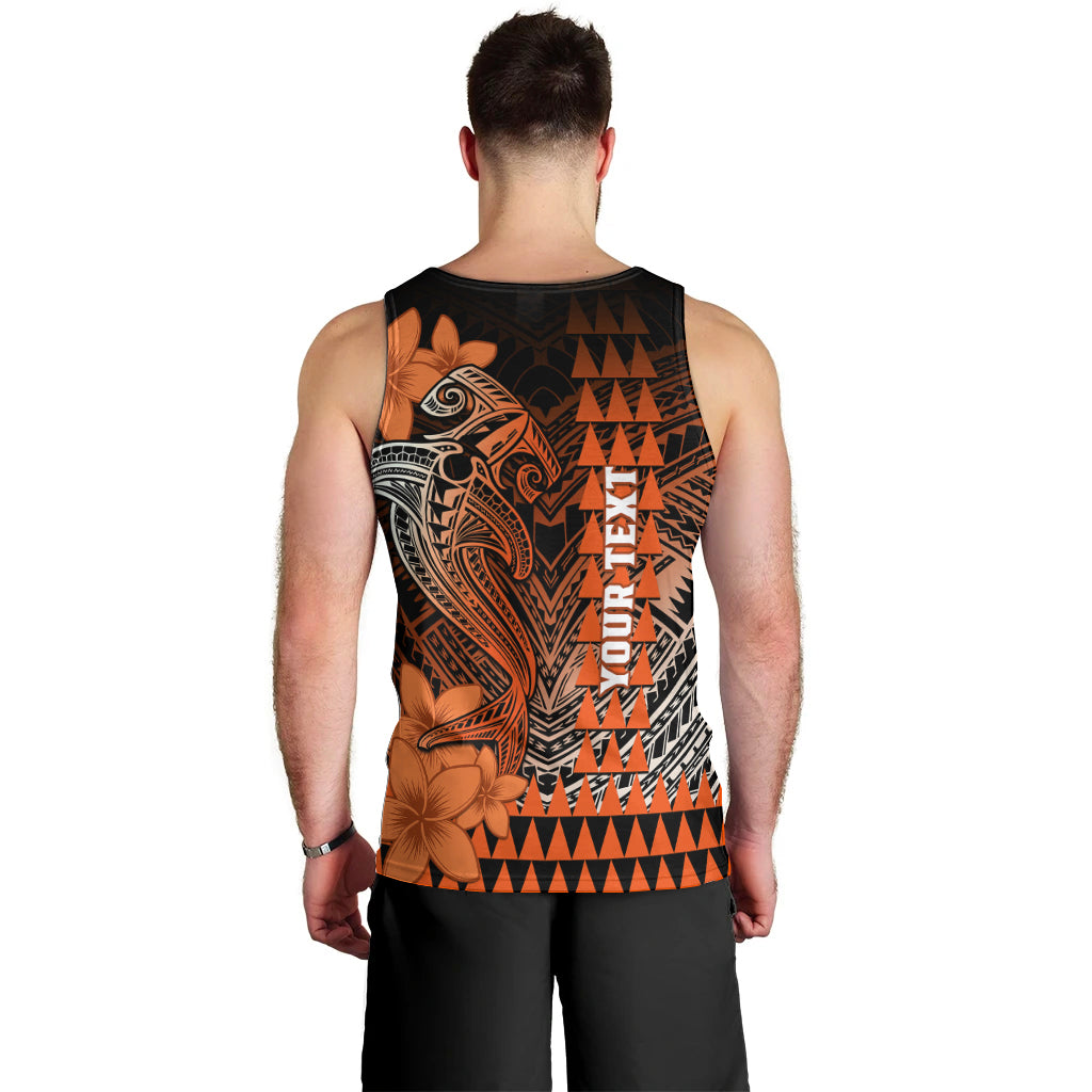 Personalized Hawaii Men Tank Top Hammerhead Shark Kakau Polynesian Tribal Orange LT05 - Polynesian Pride