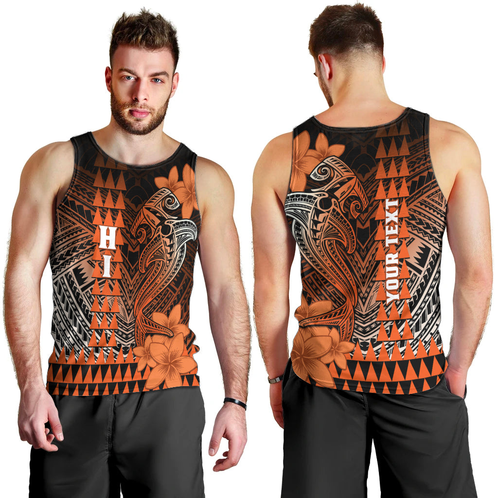 Personalized Hawaii Men Tank Top Hammerhead Shark Kakau Polynesian Tribal Orange LT05 - Polynesian Pride