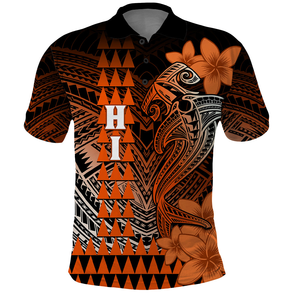 Personalized Hawaii Polo Shirt Hammerhead Shark Kakau Polynesian Tribal Orange LT05 Orange - Polynesian Pride