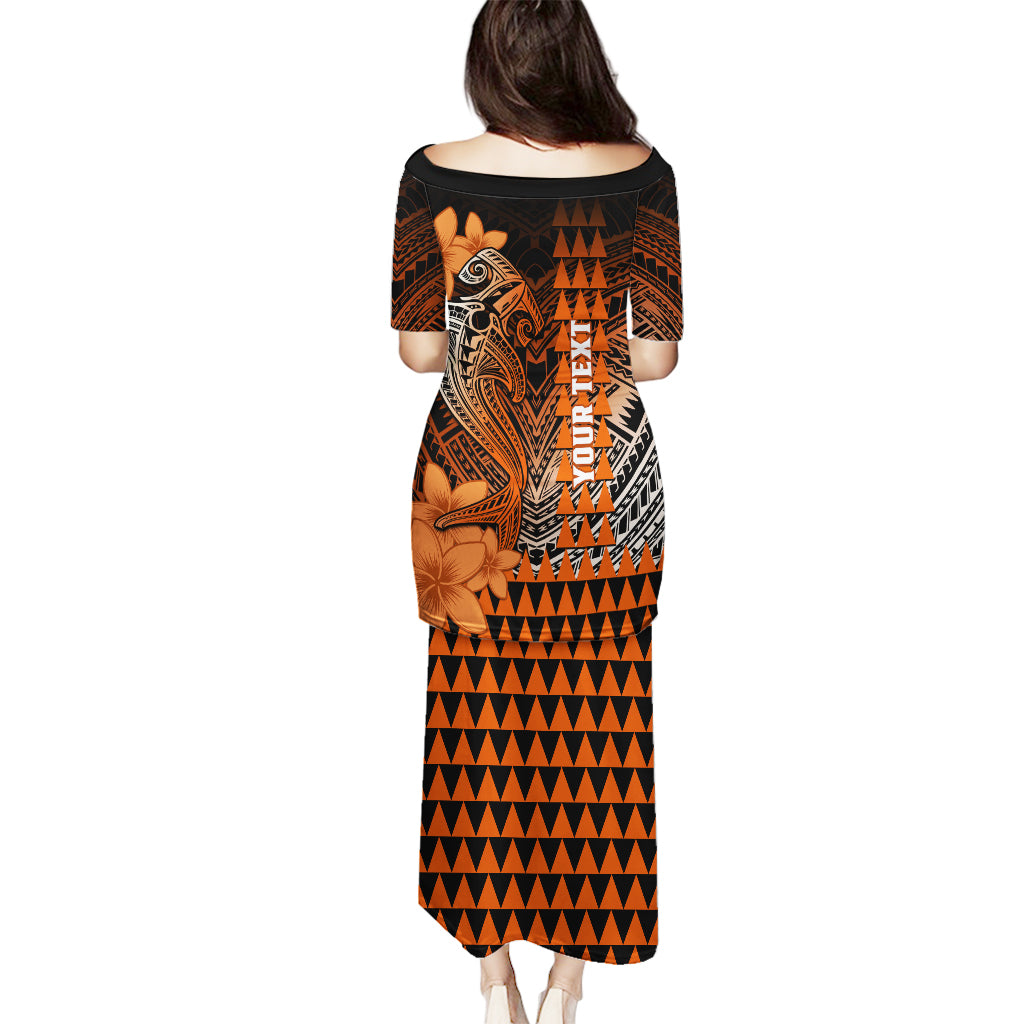 Personalized Hawaii Puletasi Hammerhead Shark Kakau Polynesian Tribal Orange LT05 - Polynesian Pride