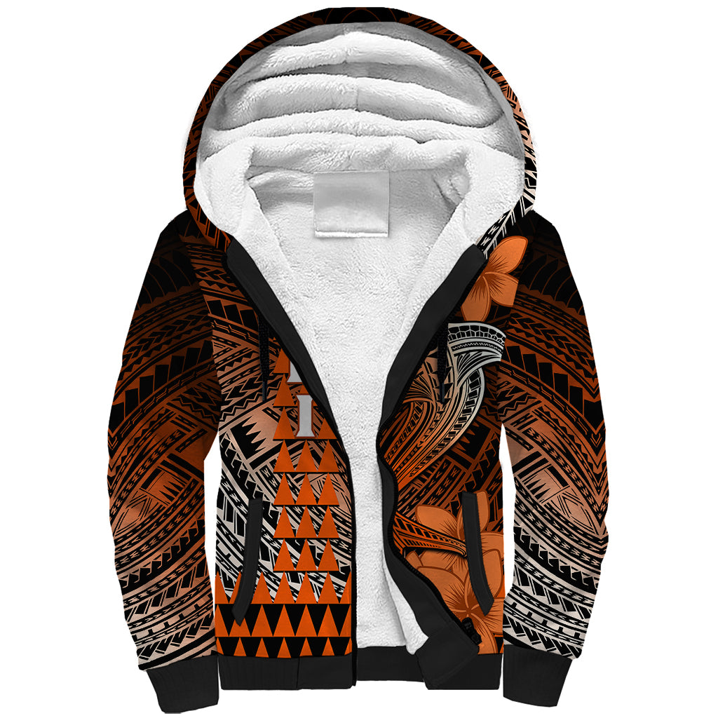 Personalized Hawaii Sherpa Hoodie Hammerhead Shark Kakau Polynesian Tribal Orange LT05 Unisex Orange - Polynesian Pride