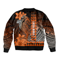 Personalized Hawaii Sleeve Zip Bomber Jacket Hammerhead Shark Kakau Polynesian Tribal Orange LT05 - Polynesian Pride